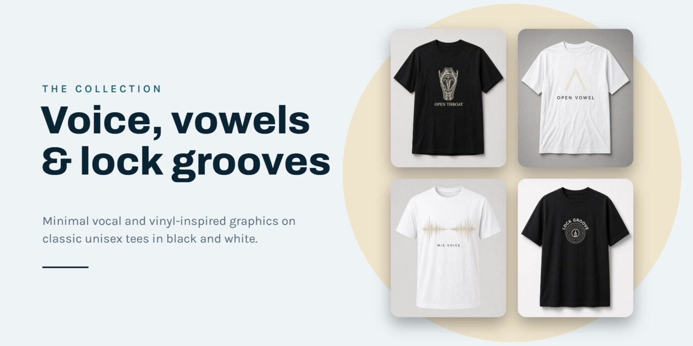 Sideline Harbor collection – vocal, sound wave and vinyl tees